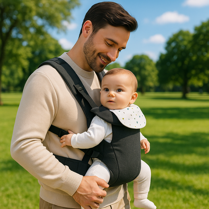 porte bebe dans le parc en balade papa