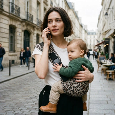 maman porte bébé dans son porte bebe koala