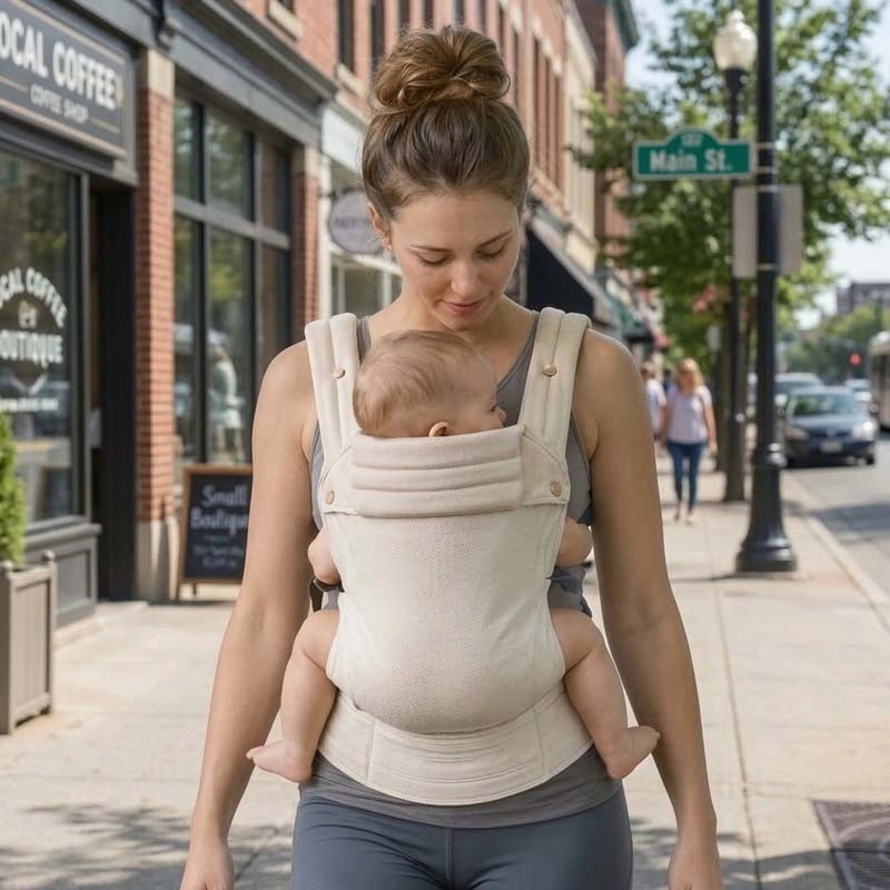promenade avec maman dans le porte bebe koala en ville