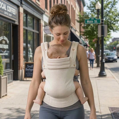 promenade avec maman dans le porte bebe koala en ville