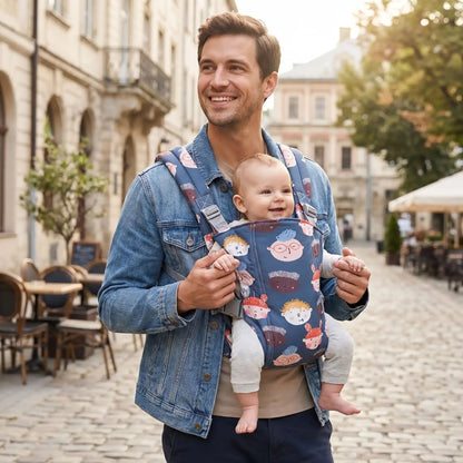 papa porte bébé dans son porte bebe