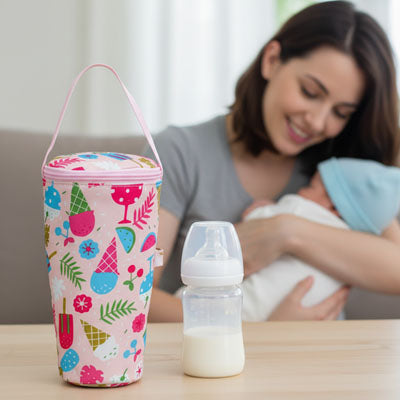 porte biberon rose pour garder le biberon de bébé à bonne température pendant la sieste de bébé