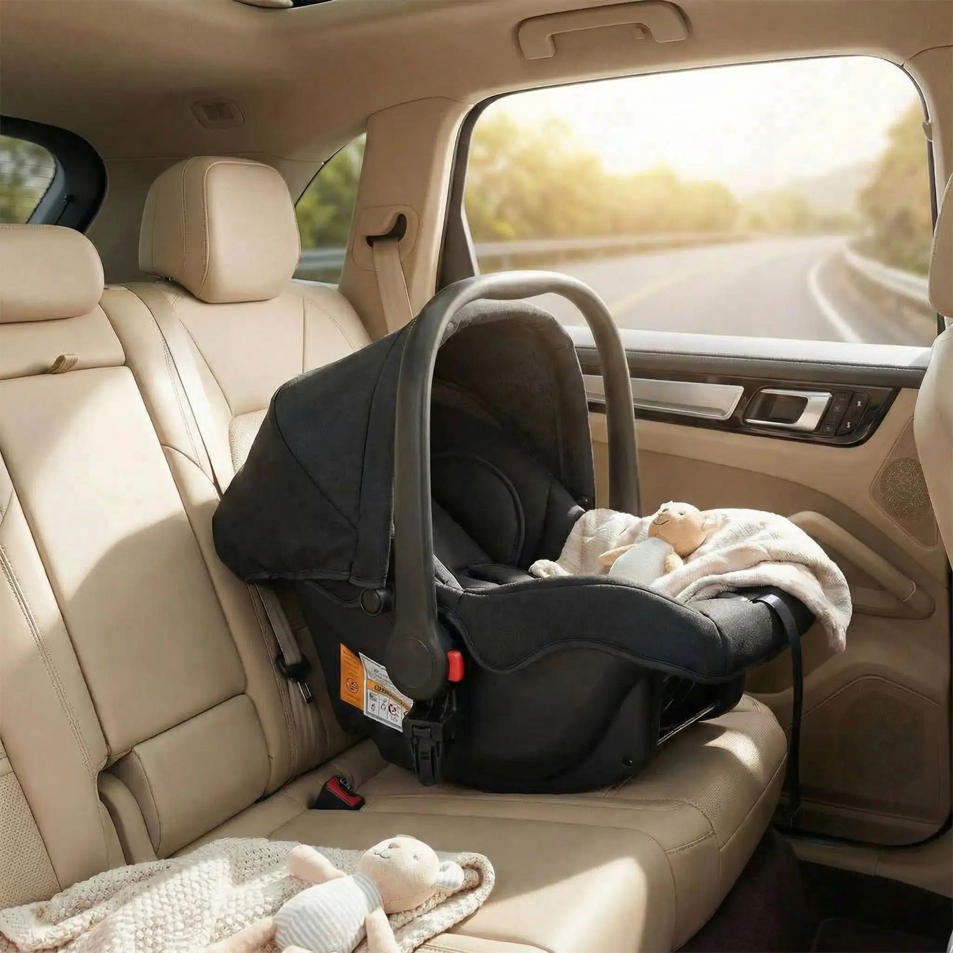 coquille de la poussette 3 en 1 posé sur le siège de la voiture