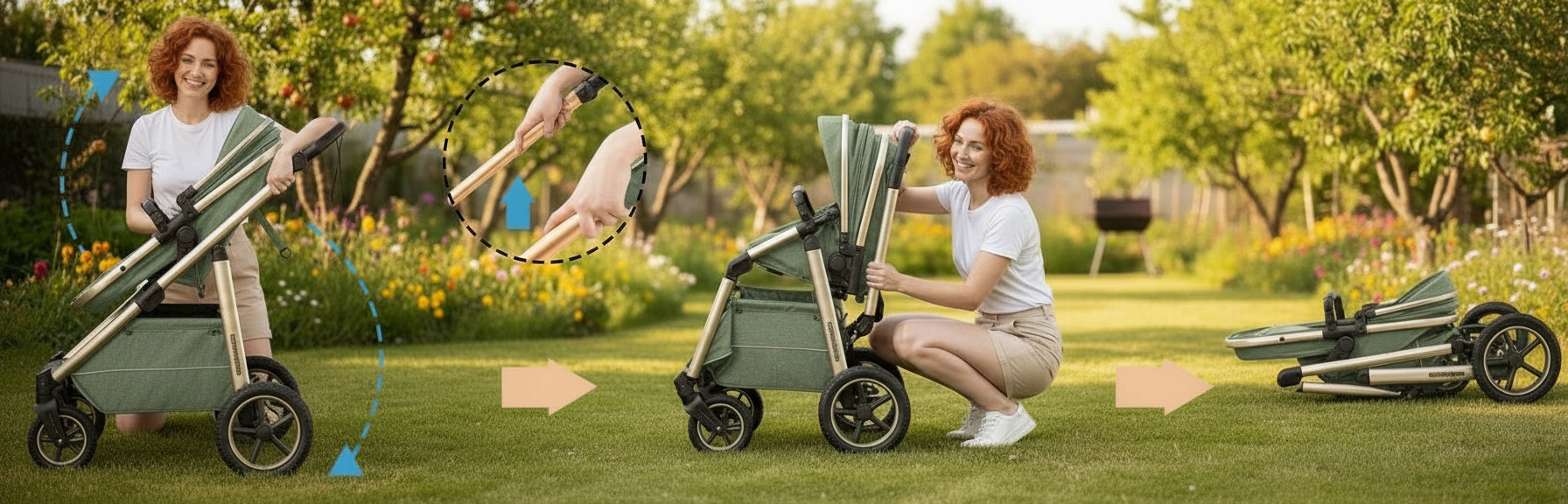 Pliage facile et rapide de la poussette 3 en 1
