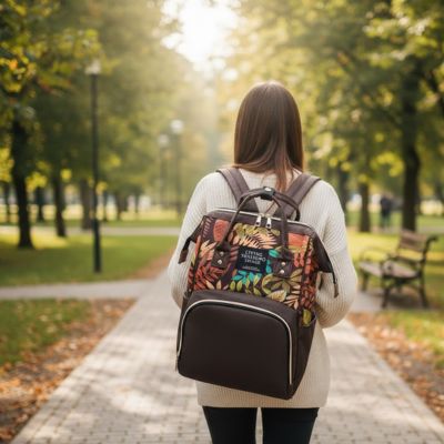 maman porte le sac à dos à langer de bébé au parc