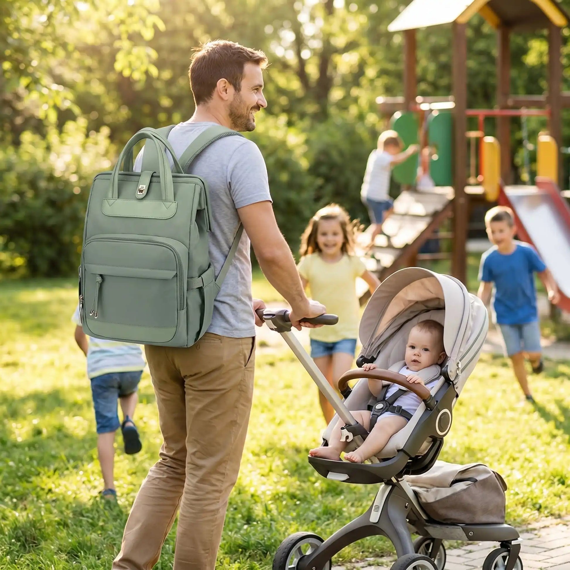 sac a langer bebe unisex porté par papa