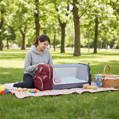 sac a langer bebe endormi au parc